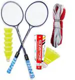 Sunstone's Complete Combo of 2 piece Badminton rackets and 1 badminton net with free 6 Nylon Shuttlecocks