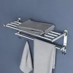 Plantex Heavy-Duty Stainless Steel Dual Folding Towel Rack/Holder/Towel Stand/Hanger/Towel Bar for Bathroom Accessories - 24 Inch (Chrome)