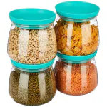 Nexapure Plastic Storage Jar and Container Set I Air Tight & BPA Free Containers for Kitchen Storage Set I Grocery Kitchen Container Set I Multipurpose Jar, 900 Ml Each, Set 4, Green