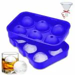 WOTERLY Silicone ice Cube Trays for Freezer, 6 Round Ice Ball Maker Trays with Funnel, Reusable BPA Free, Big Size Ice Cube Molds for Whiskey Cocktails Milk Juice Soup (1 Pack Blue)