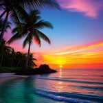 Love Creation A4 Size poster print for creative wall art- island-sunset-5839(Non Sticker)