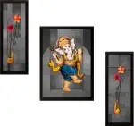 saf Ganesh Modern art Ink 13.5 inch x 22 inch Painting (With Frame, Pack of 3)