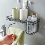 Birudmart Rustproof Metal Bathroom Shower Caddy, Bathroom Shelf Wall Hanging Storage Organizer Kitchen Rack Self with Shampoo, Soap Holder and Towel Rack Hanger