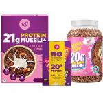 Yogabar High Protein Muesli - Choco Almond & Cranberry - 21g Protein Muesli, Whey Protein 350g, and 1 High Protein Oats 850g | Choco Almond Oatmeal, 1 No Added Sugar Protein Bar (Combo of 3)