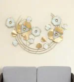 Vedas Metal Vera Gold Flower Wall Art Decorative Hanging & Sculpture Living Room Decor (Size 48 x 32 inches)