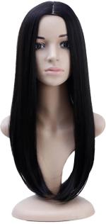 YOFAMA Long Hair Wig Black Synthetic Fiber Women