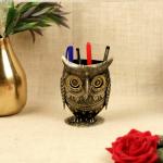DazzCraft Iron Hand-painted Multicolour Small Owl Pen Stand, Antique Showpiece, Decorative Showpiece, Figurine, Pen Stand for Home, Office, Study Table Decoration, Gift Items, Home Decoration & Showcase Items (5x4x6) Inch