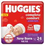 Huggies 5 in 1 Comfort Complete Comfort Dry Pants New Born Extra Small Size Baby Diaper Pants - 24 Pieces