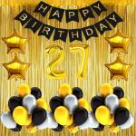 FANEX Solid Paper Happy Birthday Decoration Banner, Balloon and Fringe Curtain Set (Pack of 109)