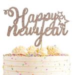 Festiko 2022 Happy New Year Glitter Cake Top Hat, Hello 2022 Cake Top Hat, New Years Eve Party Cake Decoration, Christmas Party Cake Decoration Supplies (Rose Gold)