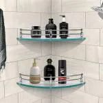 Plantex Premium Transparent Glass Corner Shelf for Bathroom/Wall Shelf/Storage Shelf (9 x 9 Inches - Pack of 2)