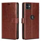 RUPELIK iPhone 12 Vintage Leather flip Case Cover| Inside TPU with Card Pockets Wallet Stand Magnetic Closure 360 Degree Complete Protection Vintage Flip Cover for iPhone 12 - Brown