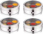 STREESHINE Matrix Silver Stainless Steel Round Spice Box 1500ml (Pack of 4)