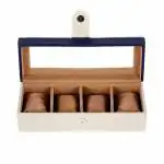 Leather World Men's Watch Case Small 4 Watch Box Beige PU Leather Display Glass Top Jewelry Case Organizer Women