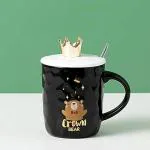 EITHEO Ceramic Printed Coffee & Tea Mug 350 ML Use for Home Office Kitchen Crown Bear Mug Black