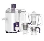 Havells Hexo 1000 watts 3 Jar Juicer Mixer Grinder with 2.5 Kg 100% Ball Bearing Copper Motor | 22000 RPM, 2Ltr Polycarbonate Jar, Metal Teeth Coupler | Color - White-Purple