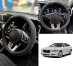 Oshotto SC-18 Fiber Leather Car Steering Cover Compatible with Jaguar XJ (Black, Grey)