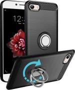 Unistuff Back Case Cover for Vivo Y66 with Magnetic Kickstand | Premium Matte Finish | Camera Bump Protection | Rubberized Ring Cover - Night Black, 76760