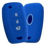 Ashar KeyHub Silicone Key Cover Compatible for Hyundai: Kona, Verna 2018 Onwards (3 Button Flip Key) (Blue)