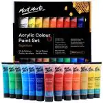 Mont Marte Studio Acrylic Paint Set, 18 Piece, 36ml Tubes. Lightfast Colours with Great Coverage, Ideal for Canvas, Wood, Fabric, Leather, Cardboard, Paper, MDF and Crafts.
