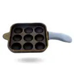 Trilonium Cast Iron Paniyaram Pan 9 Pits | ButterMold | Long Handle with Heat Proof Silicone Sleeve