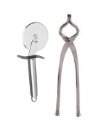 Blue Wonder Stainless Steel SS Pizza Cutter With Stainless Steel Sandsi Tongs and (Multicolour, Pack of 2)
