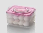 MOOZICO Egg Storage Box - Egg Refrigerator Storage Tray Stackable ABS Plastic Egg Storage Containers for Fridge and Kitchen Egg storage basket with Carry Holder (2 Layer - PINK - 24 Egg)