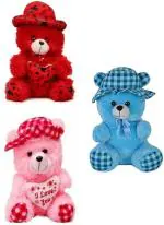 Kashish Trading Company soft toy Red love cap, blue cap with pink red check(25-30 cm) - 30 cm (Multicolor)