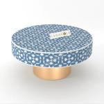 JODHA Teal Blue Bone Inlay Floral Round Coffee/Tea Table For Home and Living Room (36