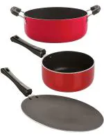 Nirlon 3 pcs of Red and Black Non-stick Aluminium Kitchen Cookware Utensil Gift Set, Standard