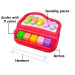 PARTEET 2 in 1 Piano Xylophone Musical Toy for Kids (Age 3+) with 5 Keys, 2 Sticks, Keyboard Xylophone Piano - Preschool Musical Learning Instruments Gift Toy for Baby, Kids, Girls, Boys (RED)