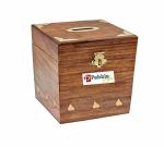 PEBBLECRAFTS Brown Handmade Wooden Square Money 10.2 x 10.2 x 10.2 Centimeters