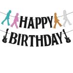 Festiko Rock And Roll Happy Birthday Banner Lets Party Musical Notes Music Drums Guitar Theme Birthday Party Supplies Black Glitter Decorations