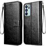 Juberous Vintage Leather Finish Flip Cover for Oppo Reno6 5G | Inside Pockets & Inbuilt Stand | Wallet Style Back Case | Magnet Closure (Black)