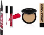 BUYTYA Long Lasting Eyeliner Pen with Red Matte Lipstick and Face Compact Powder (Set of 3)