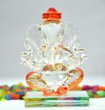 Crystal Glass Ganesha Double Face Ganesha Idol for Home Decorative Showpiece (Orange Colour)