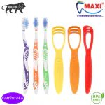 MAXI Oral Care Combo of 6-(3 Adults) Sensitive+ Toothbrush & (3 TC) 1 Number Tongue Cleaner
