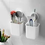 SHALVI Plastic Wall Mounted Self Adhesive Toothbrush Holder Toothbrush Holders for Toothbrushes , Toothpaste, Shaver, Razor & Make Up Brush (Pack of 2)