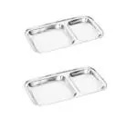 Dynore Stainless Steel 2 IN 1 Two Compartment Nasta/Dinner Plate- Set of 2