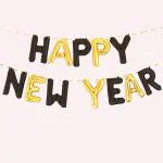 AMFIN Happy New year with 10 Meter LED Light / New Year 2023 Foil / Happy New Year Decoration kit / New Year 2023 Balloon Letter Foil / New Year Photo shoot Decoration - Black & Gold