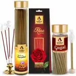 The Aroma Factory Mangalam Incense Combo (Kesar Chandan Sandal Agarbatti -100g, Rose Dhoop batti -100g, Gugal Packet -30 Sticks) 0% Charcoal, 3 Pack