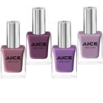JUICE ONE COAT NAIL PAINT COMBO SOFT LILAC - 02, REDWOOD - 03, BERRY ICE - 37, PURPLE FAITH - 68 LONG LASTING 11ML EACH PACK OF 4