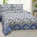 JAIPUR FABRIC Blue Vector Floral Seamless Summer Pure Cotton King Size Bedsheet