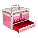 Clarabae Makeup Vanity Box for Women Professional Vanity Case with 2 Tray & 1 Drawer With Mechanical Lock Multipurpose Travel Makeup Cosmetic Vanity Box Organizer For Makeup Artist (Diamond Pink)