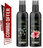 Desi Crew 100 Percent Pure Jojoba and Hibiscus Oil with Comb Applicator Cold Pressed for Skin, Body and Hair Care 100 ml Each