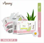 Ammy Soft Cleansing Baby Gentle Wet Wipes with Lid | Enriched With Aloe Vera, Vitamin E & Chamomile Extracts | 72 Counts, Pack of 3