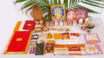 BHAKTI 2 SHAKTI MAKING WORSHIP SPECIAL - Ganpati pooja samagri Kit with Photo | Contains 1/2 mtr Red-Yellow-White Cloth with Kalash and Nariyal | medium series