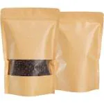 Pocheon - 250 Gm - 25 Pcs Kraft Paper Brown Color Reusable Window Stand up Zip Lock Storage Pouch