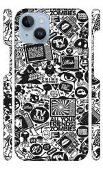 YAPZONE Funky Multi Texts Black and White Background |Designer Printed Hard Back Cover for Apple iPhone 14 Premium & Attractive Case for Your Smartphone