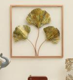 Vedas Capa Three Ginko Metal Wall Art Decor for Living Room, Golden Leaf Room Decor Wall Sculptures Decorations for Home Hanging, Golden Leaf Wall Hanging Decor with Frame for Bedroom, Living Room, Office (18 Inch * 18 inch)